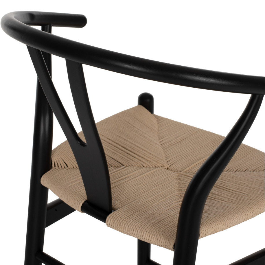 BAR STOOL BRAVE HM9405.02 WITH WISHBONE BACK BEECH WOOD BLACK--WHITE ROPE 48x53x100Hcm.