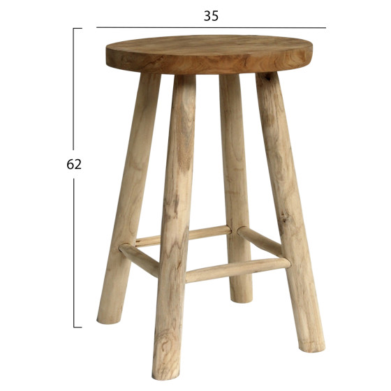STOOL MADE OF TEAK WOOD NATURAL Φ35x62Hcm.HM9479
