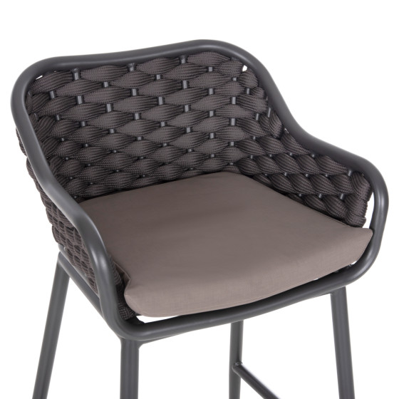 BAR STOOL ALUMINUM FRAME DARK GREY-ROPE BROWN 50x50x103Hcm.HM5862.01