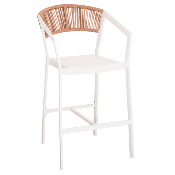BAR STOOL ALUMINUM WHITE HM5892.12 MEDIUM HEIGHT WITH ARMS-RATTAN&TEXTLINE 55x56.5x99H.