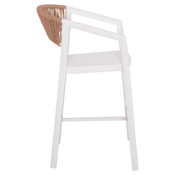 BAR STOOL ALUMINUM WHITE HM5892.12 MEDIUM HEIGHT WITH ARMS-RATTAN&TEXTLINE 55x56.5x99H.