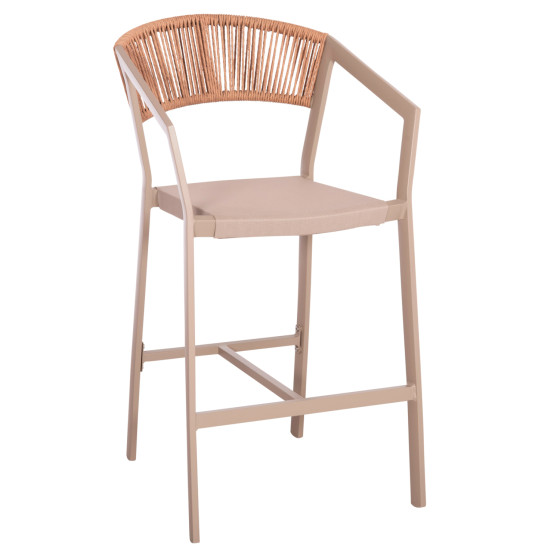 BAR STOOL ALUMINUM CHAMPAGNE HM5892.13 MEDIUM HEIGHT WITH ARMS-RATTAN & TEXTLINE 55x56.5x99Hcm.