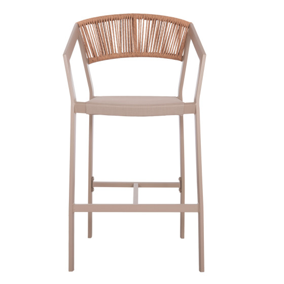 BAR STOOL ALUMINUM CHAMPAGNE HM5892.13 MEDIUM HEIGHT WITH ARMS-RATTAN & TEXTLINE 55x56.5x99Hcm.