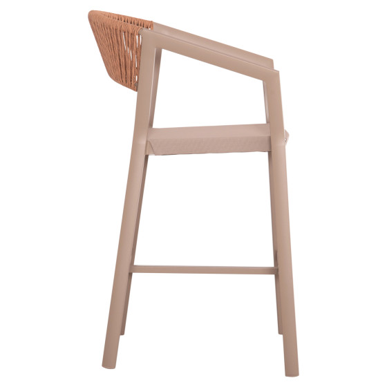 BAR STOOL ALUMINUM CHAMPAGNE HM5892.13 MEDIUM HEIGHT WITH ARMS-RATTAN & TEXTLINE 55x56.5x99Hcm.