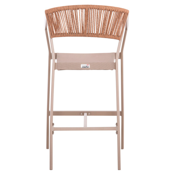 BAR STOOL ALUMINUM CHAMPAGNE HM5892.13 MEDIUM HEIGHT WITH ARMS-RATTAN & TEXTLINE 55x56.5x99Hcm.