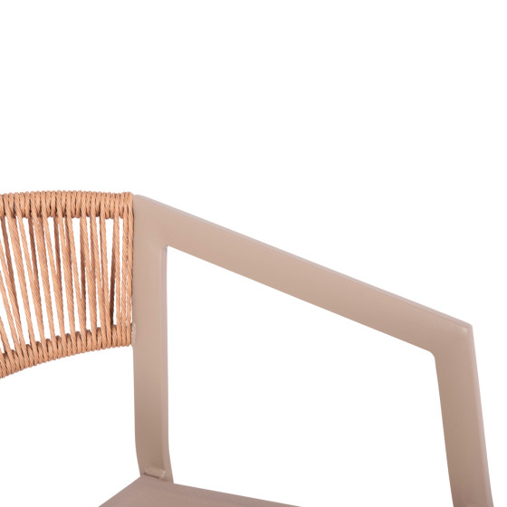 BAR STOOL ALUMINUM CHAMPAGNE HM5892.13 MEDIUM HEIGHT WITH ARMS-RATTAN & TEXTLINE 55x56.5x99Hcm.