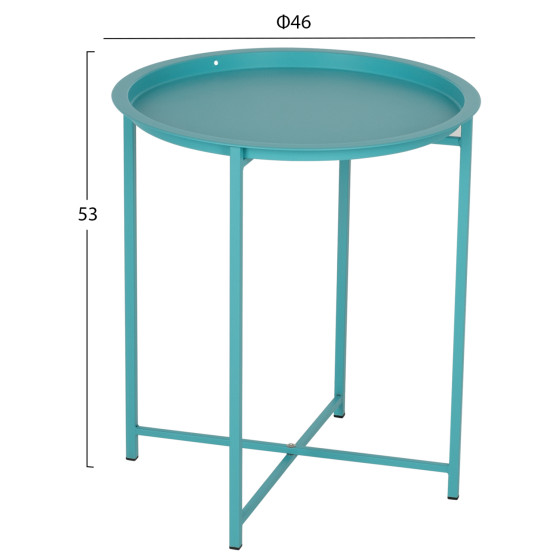 FOLDABLE SIDE TABLE SAMUEL HM5287.08 WITH REMOVABLE TRAY METALLIC TURQUOISE Φ46x53Hcm.