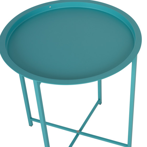 FOLDABLE SIDE TABLE SAMUEL HM5287.08 WITH REMOVABLE TRAY METALLIC TURQUOISE Φ46x53Hcm.