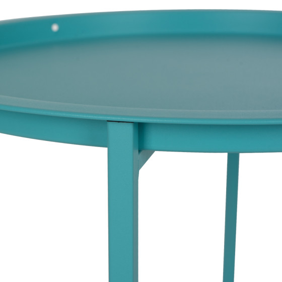 FOLDABLE SIDE TABLE SAMUEL HM5287.08 WITH REMOVABLE TRAY METALLIC TURQUOISE Φ46x53Hcm.