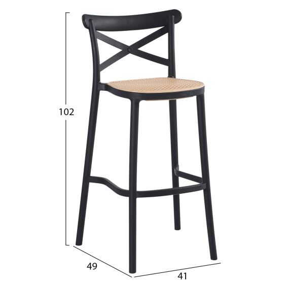 BAR STOOL CONN HM5933.02 POLYPROPYLENE WITH BACKREST BLACK AND BEIGE SEAT 41x49x102Hcm.