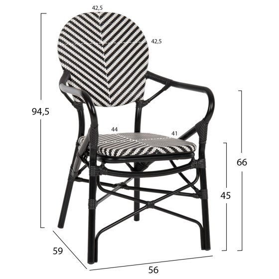 ARMCHAIR ALUMINUM HM5928.01 BLACK WITH TEXTLINE IN BLACK&WHITE 56x59x94,5Hcm.