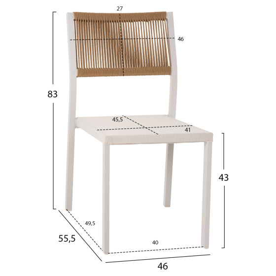 CHAIR ALUMINUM HM5921.02 WHITE FRAME AND TEXTLINE WITH BEIGE SYNTHETIC RATTAN 46x55,5x83Hcm.