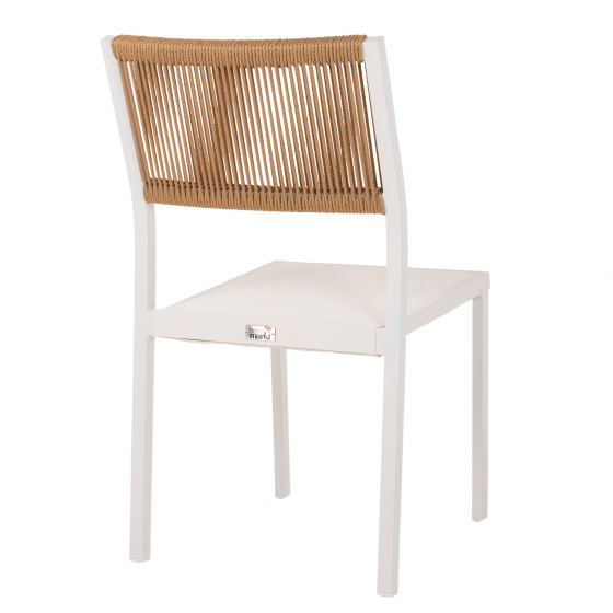 CHAIR ALUMINUM HM5921.02 WHITE FRAME AND TEXTLINE WITH BEIGE SYNTHETIC RATTAN 46x55,5x83Hcm.