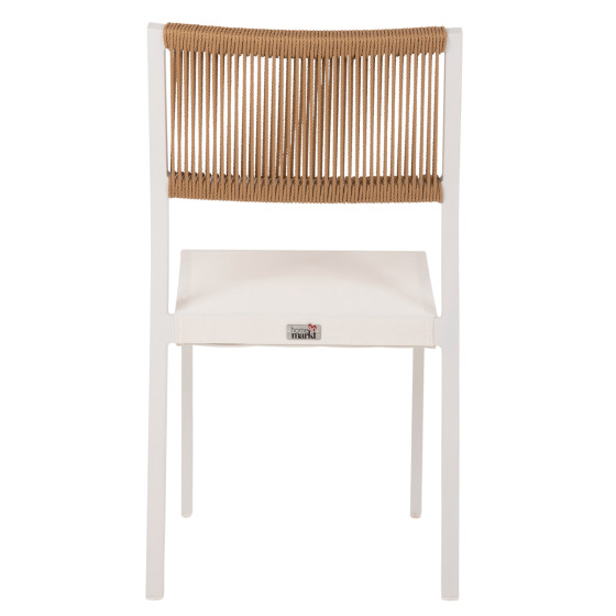 CHAIR ALUMINUM HM5921.02 WHITE FRAME AND TEXTLINE WITH BEIGE SYNTHETIC RATTAN 46x55,5x83Hcm.