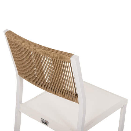 CHAIR ALUMINUM HM5921.02 WHITE FRAME AND TEXTLINE WITH BEIGE SYNTHETIC RATTAN 46x55,5x83Hcm.
