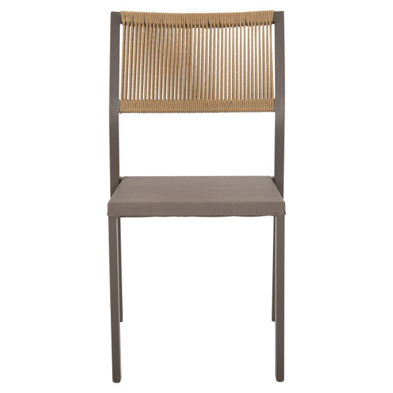 CHAIR ALUMINUM HM5921.03 CHAMPAGNE FRAME AND TEXTLINE WITH BEIGE SYNTHETIC RATTAN 46x55,5x83Hcm.