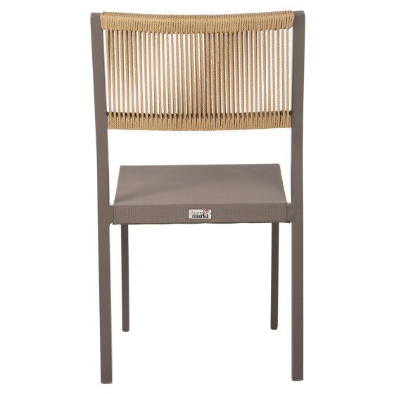 CHAIR ALUMINUM HM5921.03 CHAMPAGNE FRAME AND TEXTLINE WITH BEIGE SYNTHETIC RATTAN 46x55,5x83Hcm.