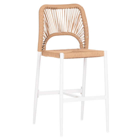 BAR STOOL MEDIUM HEIGHT NOJO HM5920.01 WHITE ALUMINUM--BEIGE SYNTHETIC RATTAN 40x55.5x99Hcm.