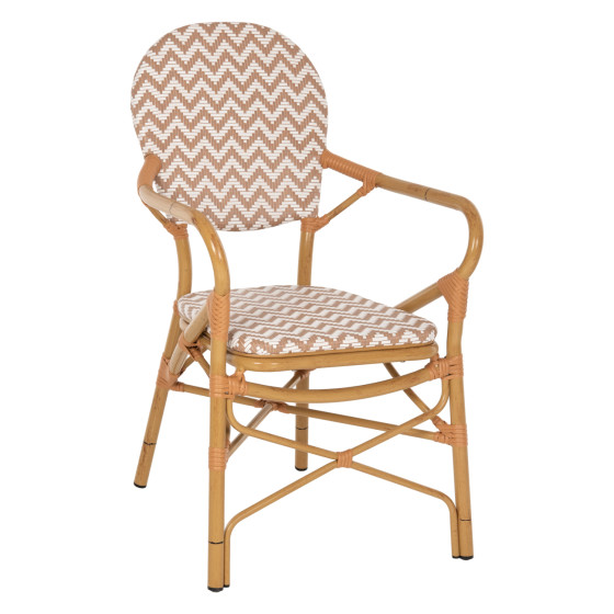 ARMCHAIR ALUMINUM HM5928.03 BAMBOO LOOK WITH TEXTLINE- NATURAL &WHITE 55x58x95Hcm.