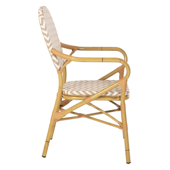 ARMCHAIR ALUMINUM HM5928.03 BAMBOO LOOK WITH TEXTLINE- NATURAL &WHITE 55x58x95Hcm.