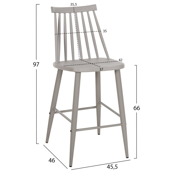 BAR STOOL MEDIUM HEIGHT VANESSA HM9300.20 POLYPROPYLENE & METAL-GREY 45,5x46x97Hcm.