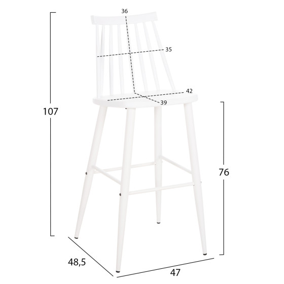 BAR STOOL HIGH SEAT VANESSA HM8459.11 WHITE PP & WHITE METAL LEGS 47x48,5x107Hcm.