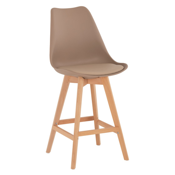 BAR STOOL VEGAS HM8000.55 MEDIUM HEIGHT CAPPUCCINO POLYPROPYLENE NATURAL BEECH WOOD 47x58x100Hcm.