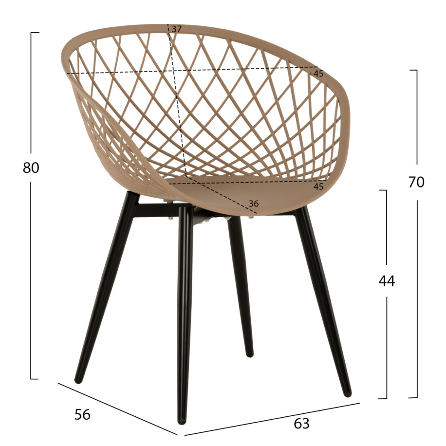ARMCHAIR ARIADNE HM8001.23 CAPPUCCINO POLYPROPYLENE-BLACK METAL LEGS 63x56x80Hcm.