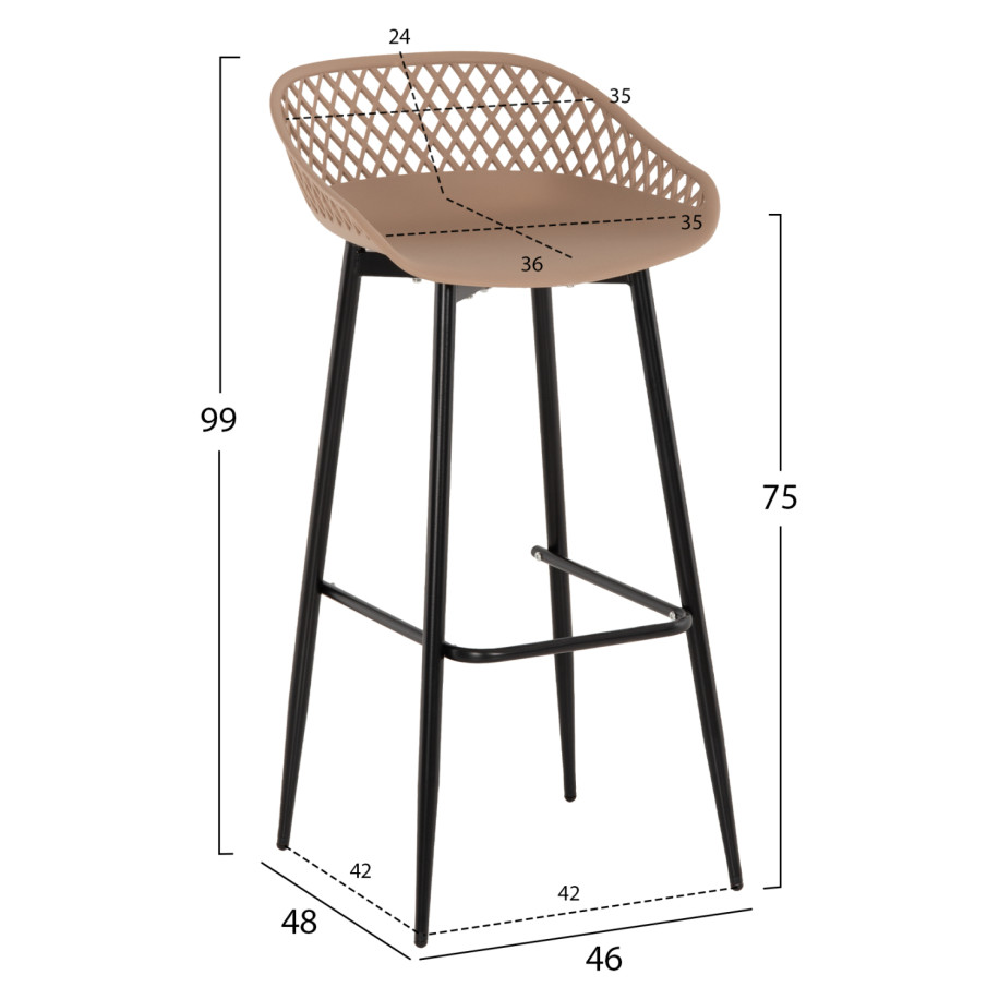 BAR STOOL AVAYA HM8686.13 CAPPUCCINO POLYPROPYLENE-BLACK METAL LEGS 46x48x99Hcm.