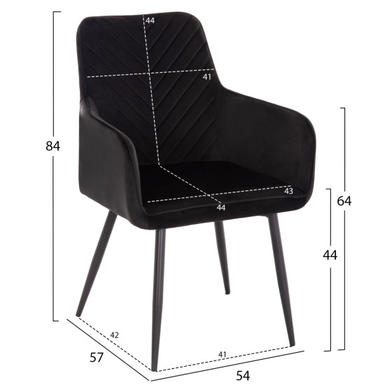 ARMCHAIR LATRELL HM8582.04 BLACK VELVET & BLACK METAL LEGS 54x57x84Hcm.
