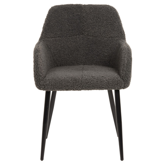 ARMCHAIR SHELLY HM8591.01 TEDDY FABRIC IN GREY-BLACK METAL LEGS 57x55x87Hcm.