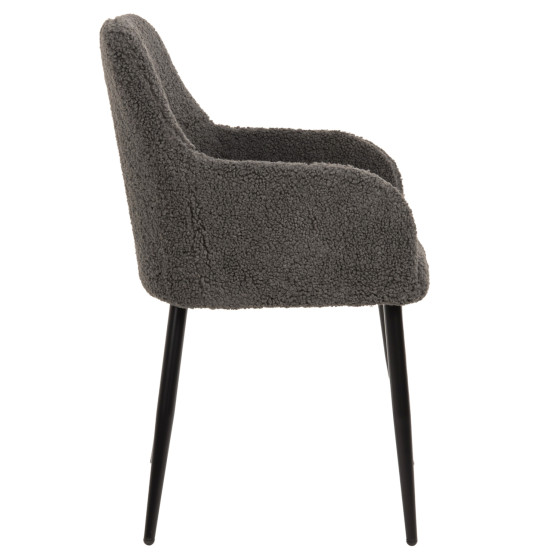 ARMCHAIR SHELLY HM8591.01 TEDDY FABRIC IN GREY-BLACK METAL LEGS 57x55x87Hcm.