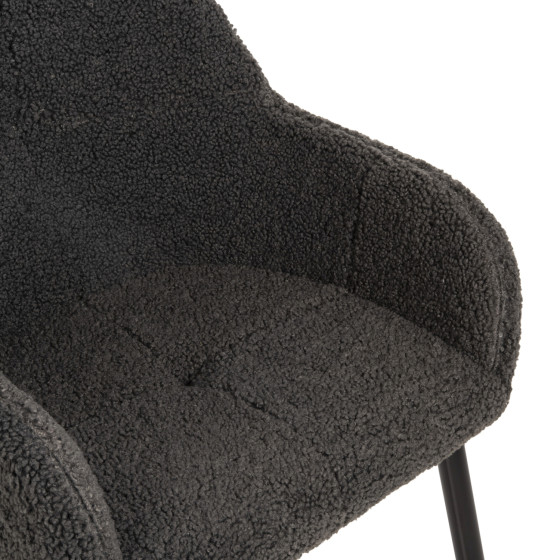 ARMCHAIR SHELLY HM8591.01 TEDDY FABRIC IN GREY-BLACK METAL LEGS 57x55x87Hcm.