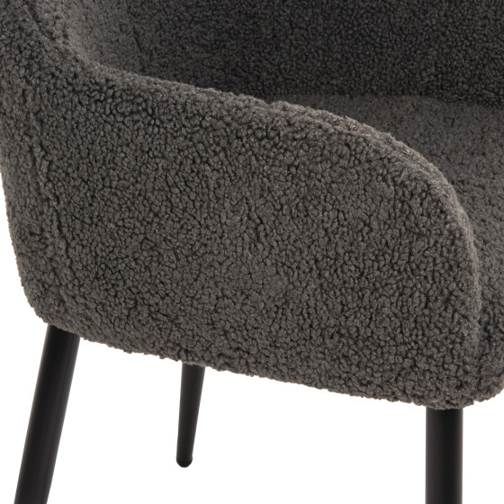 ARMCHAIR SHELLY HM8591.01 TEDDY FABRIC IN GREY-BLACK METAL LEGS 57x55x87Hcm.