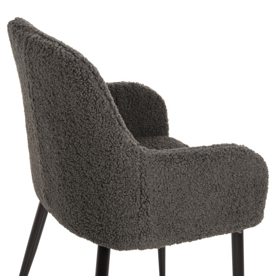 ARMCHAIR SHELLY HM8591.01 TEDDY FABRIC IN GREY-BLACK METAL LEGS 57x55x87Hcm.