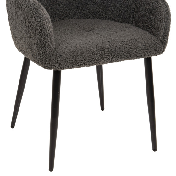 ARMCHAIR SHELLY HM8591.01 TEDDY FABRIC IN GREY-BLACK METAL LEGS 57x55x87Hcm.