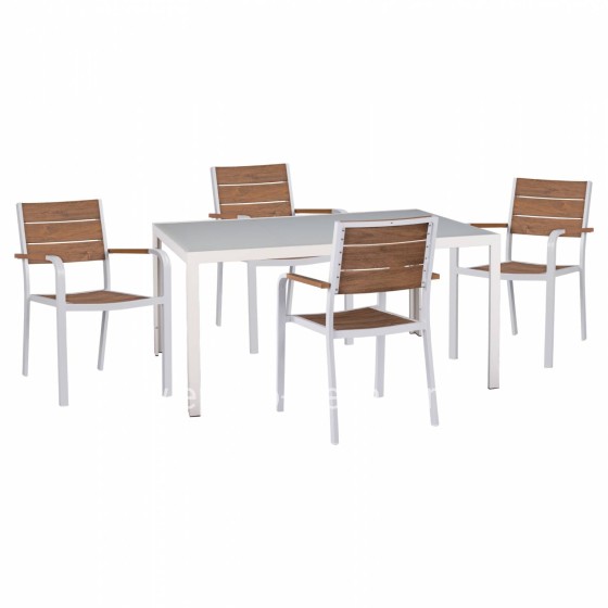 ΣΕΤ ΤΡΑΠΕΖΑΡΙΑΣ 5ΤΜΧ ΤΡΑΠ. 150Χ90 & ΠΟΛ/ΝΕΣ ΑΛΟΥΜΙΝΙΟΥ ΜΕ POLYWOOD ΛΕΥΚΕΣ HM11706.01