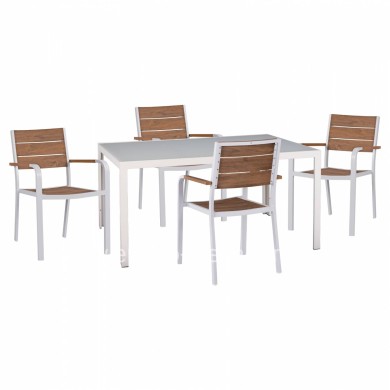 ΣΕΤ ΤΡΑΠΕΖΑΡΙΑΣ 5ΤΜΧ ΤΡΑΠ. 150Χ90 & ΠΟΛ/ΝΕΣ ΑΛΟΥΜΙΝΙΟΥ ΜΕ POLYWOOD ΛΕΥΚΕΣ HM11706.01