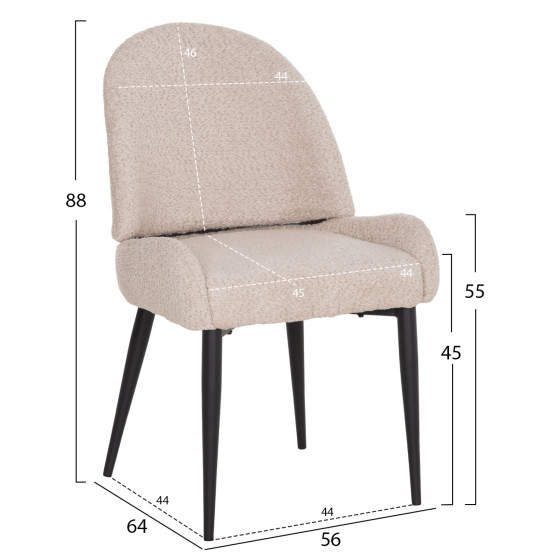 CHAIR SARKY HM8585.02 BOUCLE ECRU FABRIC-BLACK METAL LEGS 55x62x89Hcm.