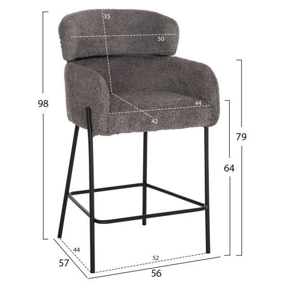 ΣΚΑΜΠΟ ΜΕΣ. ΥΨΟΥΣ WOLF HM8584.01 ΓΚΡΙ ΥΦΑΣΜΑ ΜΠΟΥΚΛΕ-ΜΕΤΑΛΛΙΚΑ ΠΟΔΙΑ 56x57x98Yεκ.