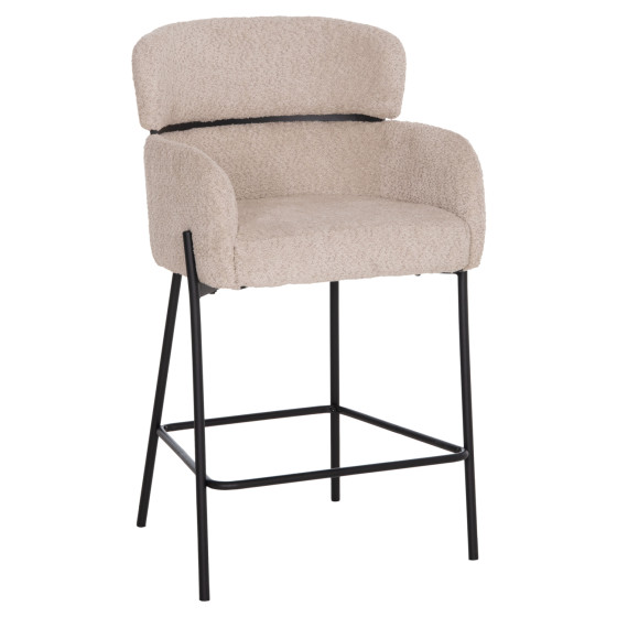 BAR STOOL MEDIUM HEIGHT WOLF HM8584.02 ECRU BOUCLE FABRIC-BLACK METAL LEGS 56x56x96Hcm.