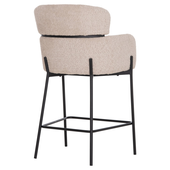 BAR STOOL MEDIUM HEIGHT WOLF HM8584.02 ECRU BOUCLE FABRIC-BLACK METAL LEGS 56x56x96Hcm.