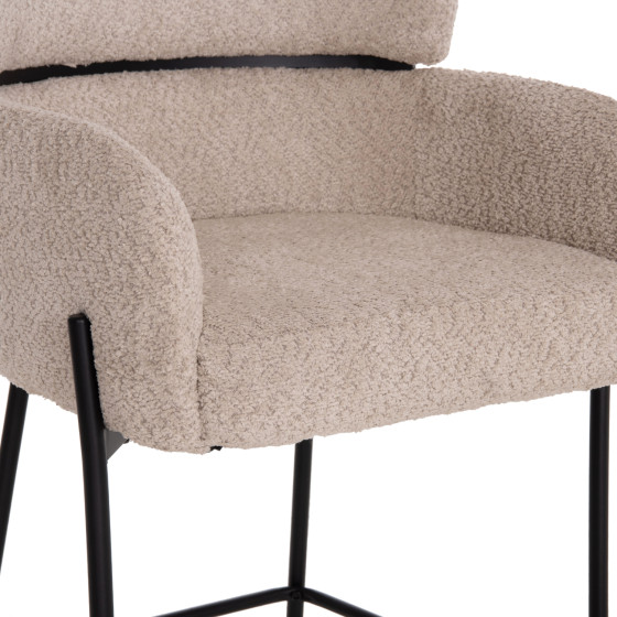 BAR STOOL MEDIUM HEIGHT WOLF HM8584.02 ECRU BOUCLE FABRIC-BLACK METAL LEGS 56x56x96Hcm.