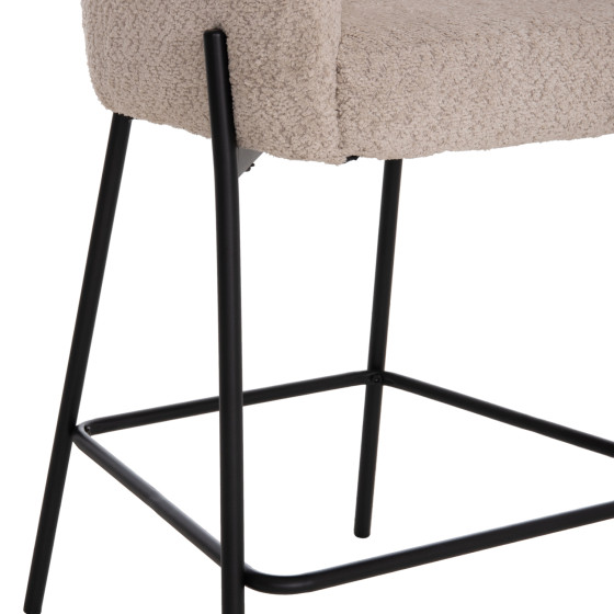 BAR STOOL MEDIUM HEIGHT WOLF HM8584.02 ECRU BOUCLE FABRIC-BLACK METAL LEGS 56x56x96Hcm.