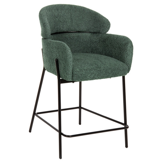 BAR STOOL MEDIUM HEIGHT WOLF HM8584.03 PETROL GREEN BOUCLE FABRIC-BLACK METAL LEGS 56x56x96Hcm.