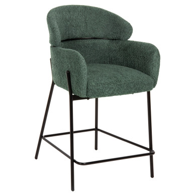 BAR STOOL MEDIUM HEIGHT WOLF HM8584.03 PETROL GREEN BOUCLE FABRIC-BLACK METAL LEGS 56x56x96Hcm.
