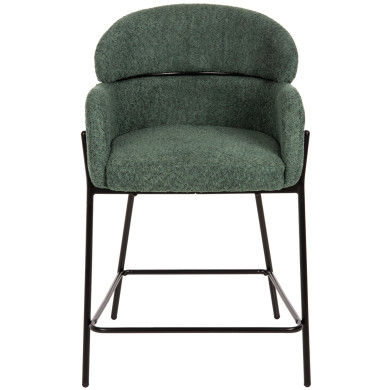 BAR STOOL MEDIUM HEIGHT WOLF HM8584.03 PETROL GREEN BOUCLE FABRIC-BLACK METAL LEGS 56x56x96Hcm.