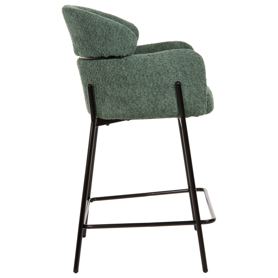 BAR STOOL MEDIUM HEIGHT WOLF HM8584.03 PETROL GREEN BOUCLE FABRIC-BLACK METAL LEGS 56x56x96Hcm.