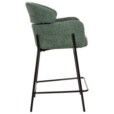 BAR STOOL MEDIUM HEIGHT WOLF HM8584.03 PETROL GREEN BOUCLE FABRIC-BLACK METAL LEGS 56x56x96Hcm.