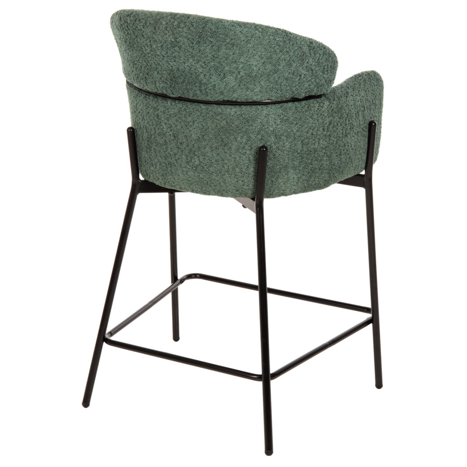 BAR STOOL MEDIUM HEIGHT WOLF HM8584.03 PETROL GREEN BOUCLE FABRIC-BLACK METAL LEGS 56x56x96Hcm.